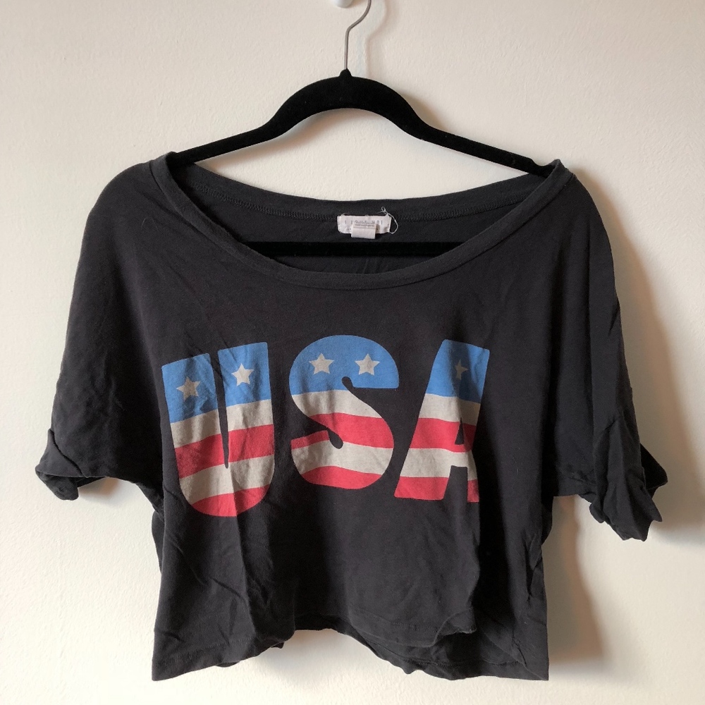 Black USA Crop Top